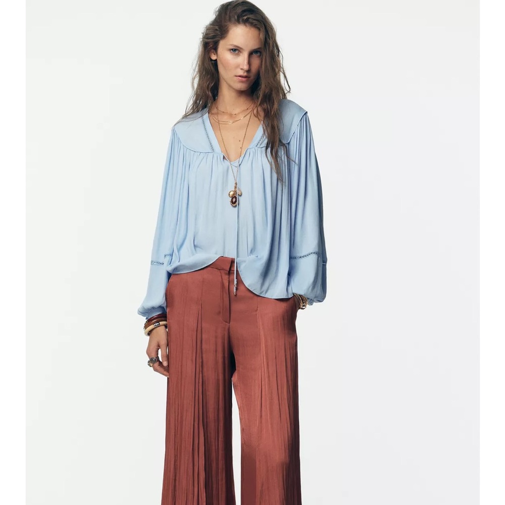 Zara Flowy Lace Trim Blouse